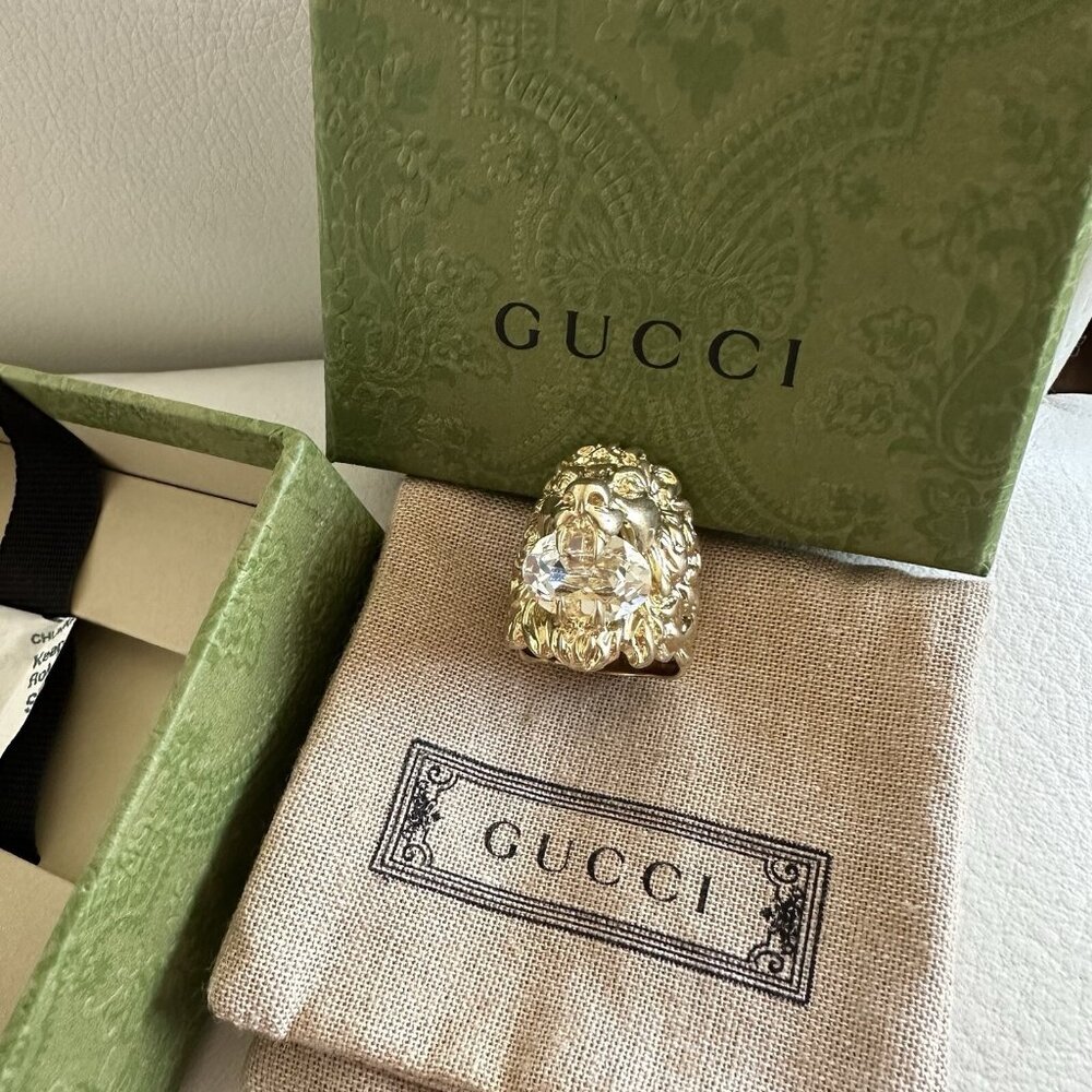 NEW Gucci Lion Ring White Crystal Size 16 IT 7.5 US - Picture 7 of 12